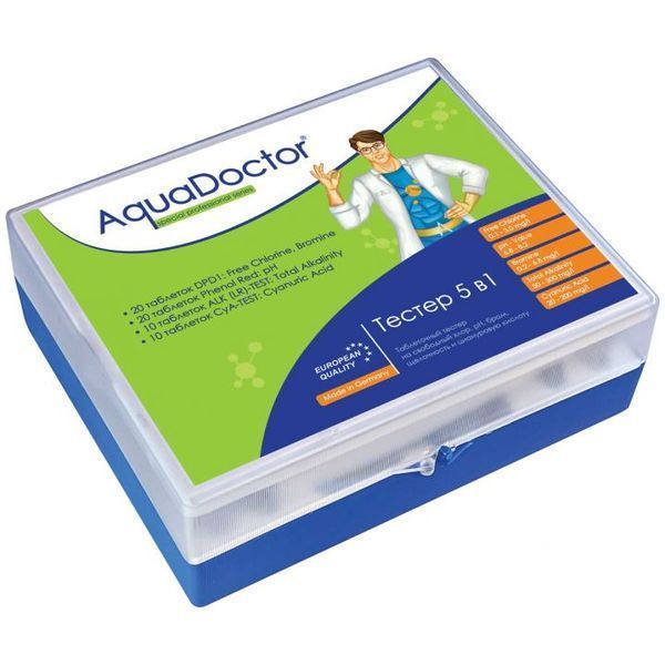 Тестер AquaDoctor 5 в1 таблеточный pH,CL,Br,Cy,Alk (20 тестов, Германия) 23546 фото